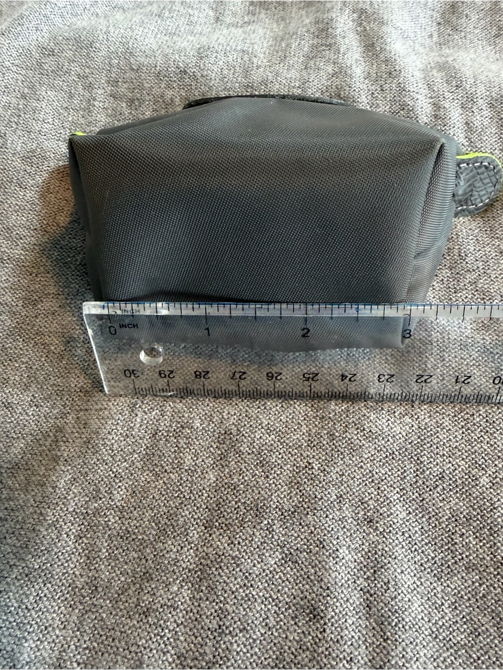 Longchamp Mini Pouch in Charcoal with Neon Yellow Trim - Picture 3 of 5